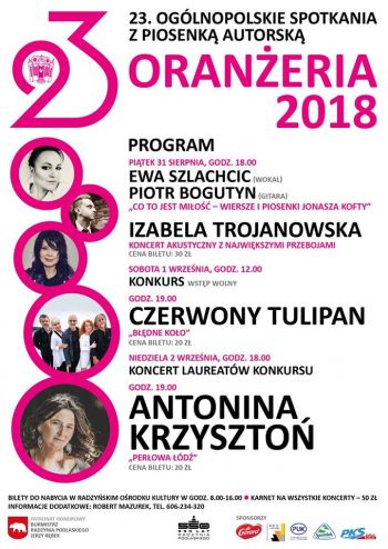 23 Ogólnopolskie Spotkania z Piosenką Autorską Oranżeria 2018